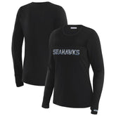 Seattle Seahawks WEAR by Erin Andrews x Gracie Hunt Women's Mesh Panel Long Sleeve T-Shirt - Black for sale