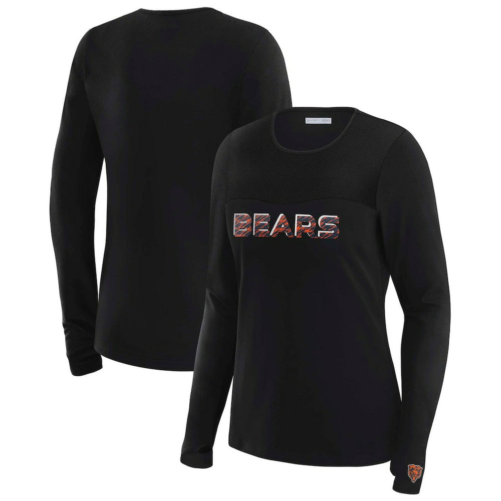 Chicago Bears WEAR by Erin Andrews x Gracie Hunt Women's Mesh Panel Long Sleeve T-Shirt - Black sale