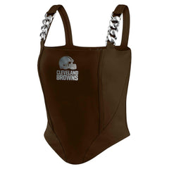 Cleveland Browns WEAR by Erin Andrews x Gracie Hunt Women's Chain Link Corset Top - Brown on sale