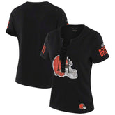 Cleveland Browns WEAR by Erin Andrews x Gracie Hunt Women's Draft Me Lace-Up T-Shirt - Black sale