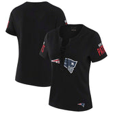 New England Patriots WEAR by Erin Andrews x Gracie Hunt Women's Draft Me Lace-Up T-Shirt - Black cheap