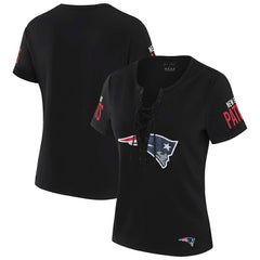 New England Patriots WEAR by Erin Andrews x Gracie Hunt Women's Draft Me Lace-Up T-Shirt - Black cheap