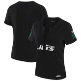 New York Jets WEAR by Erin Andrews x Gracie Hunt Women's Draft Me Lace-Up T-Shirt - Black online