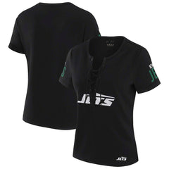 New York Jets WEAR by Erin Andrews x Gracie Hunt Women's Draft Me Lace-Up T-Shirt - Black online