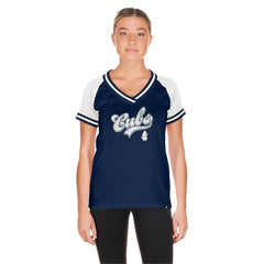 Chicago Cubs Women's Gameday Raglan V-Neck T-Shirt - Navy | New Era