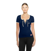 Atlanta Braves Women's Throwback Lace Up T-Shirt - Navy | New Era
