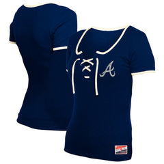 Atlanta Braves Women's Throwback Lace Up T-Shirt - Navy | New Era