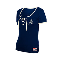 Atlanta Braves Women's Throwback Lace Up T-Shirt - Navy | New Era