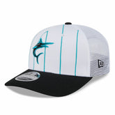 Miami Marlins 2025 Batting Practice 9SEVENTY Stretch-Snap Trucker Hat - White/Black | New Era