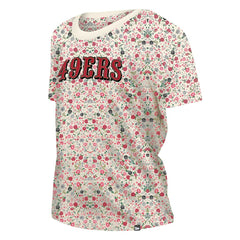 San Francisco 49ers New Era Women's Glam Game Floral Scoop Neck T-Shirt - Cream sale