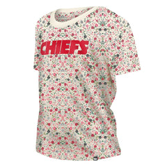 Kansas City Chiefs New Era Women's Glam Game Floral Scoop Neck T-Shirt - Cream outlet