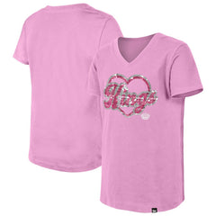 Los Angeles Kings New Era Girl's Youth Flip Sequin V-Neck T-Shirt Pink
