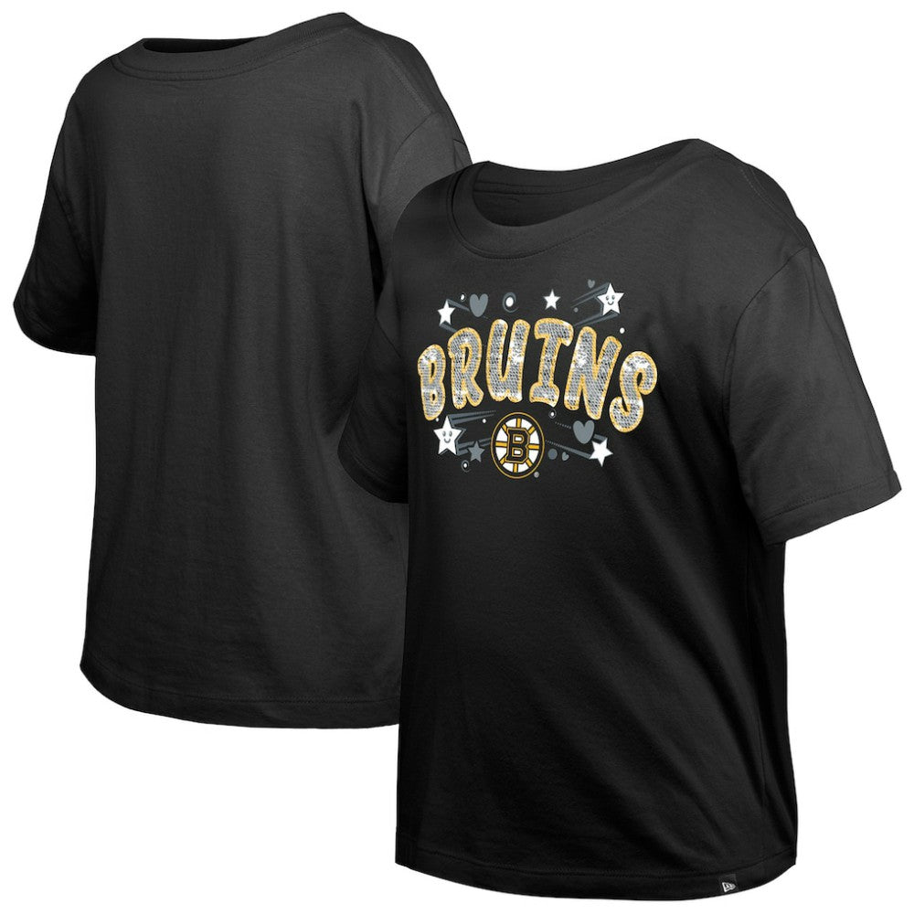Boston Bruins New Era Girl's Youth Flip Sequin T-Shirt Black