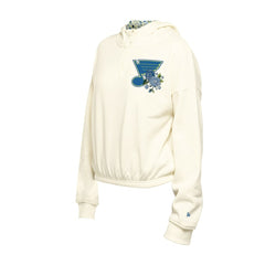 St. Louis Blues New Era Women's Glam Game Quarter-Zip Cropped Floral Hoodie Pullover Cream