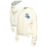 Seattle Kraken New Era Women's Glam Game Quarter-Zip Cropped Floral Hoodie Pullover Cream
