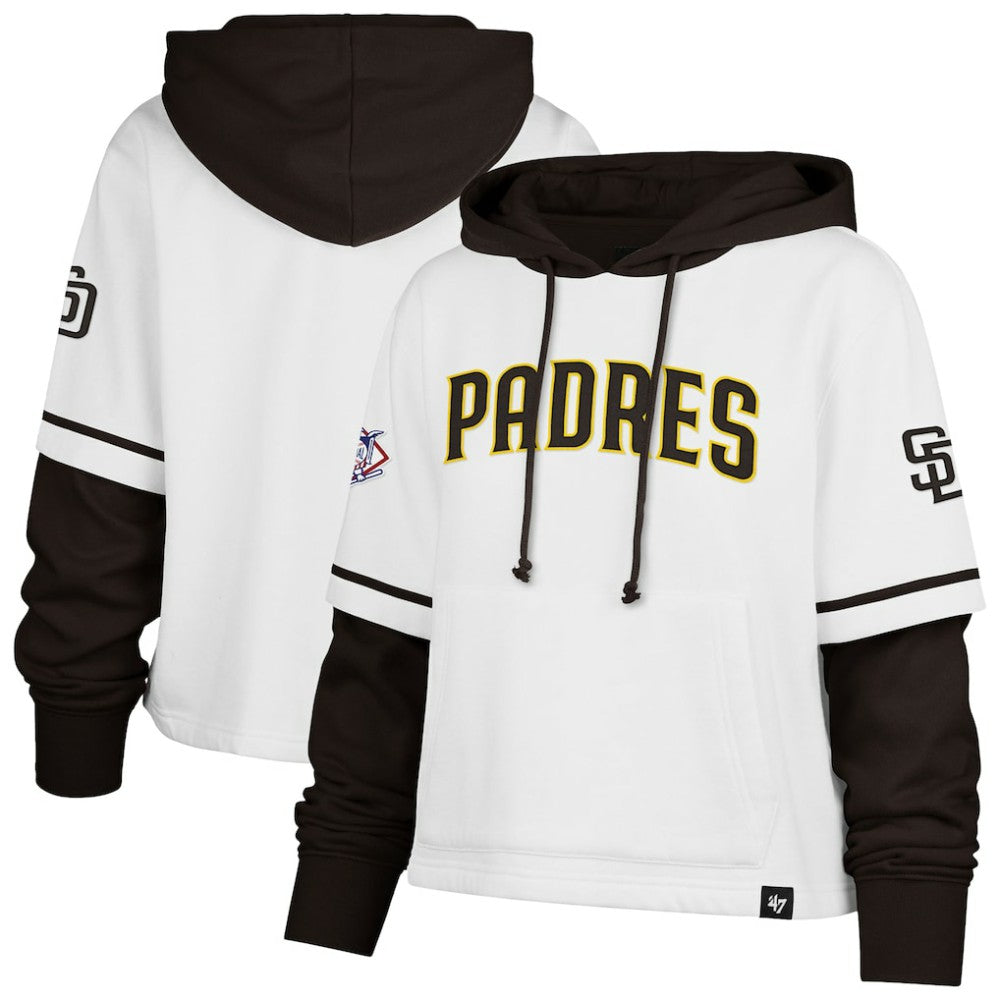 San Diego Padres Women's Trifecta Shortstop Cropped Pullover Hoodie - White | 47 brand
