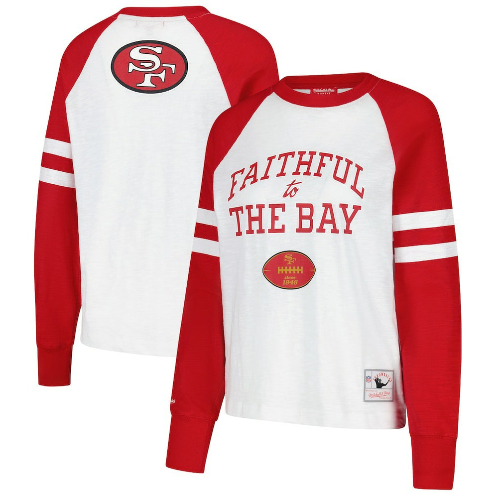 San Francisco 49ers Women's Slub Long Sleeve T-Shirt - White/Scarlet cheap
