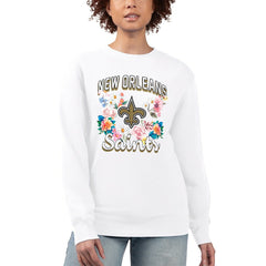 New Orleans Saints G-III 4Her by Carl Banks Women's Flower Logo Graphic Fleece Pullover Sweatshirt - White outlet
