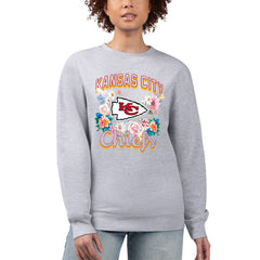 Kansas City Chiefs G-III 4Her by Carl Banks Women's Flower Logo Graphic Fleece Pullover Sweatshirt - Heather Gray discount