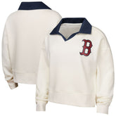 Boston Red Sox Girls Youth Ballpark Hit Collared V-Neck Pullover Sweatshirt - White