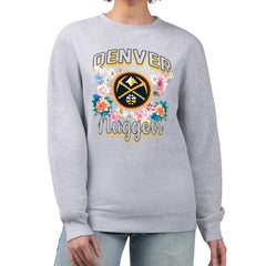 Denver Nuggets G-III 4Her by Carl Banks Women's Flowers Team Logo Graphic Fleece Crewneck Pullover Sweatshirt sale - Heather Gray online