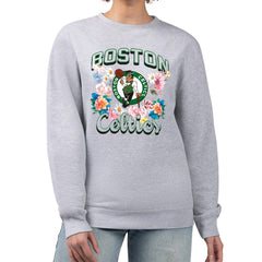 Boston Celtics G-III 4Her by Carl Banks Women's Flowers Team Logo Graphic Fleece Crewneck Pullover Sweatshirt - Heather Gray shop