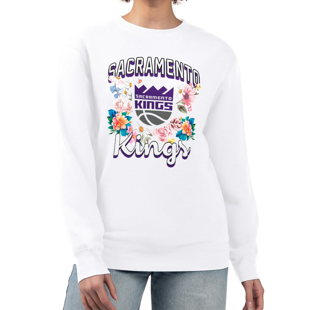 Sacramento Kings G-III 4Her by Carl Banks Women's Flowers Team Logo Graphic Fleece Crewneck Pullover Sweatshirt - White shop