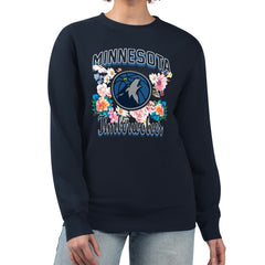 Minnesota Timberwolves G-III 4Her by Carl Banks Women's Flowers Team Logo Graphic Fleece Crewneck Pullover Sweatshirt - Navy online