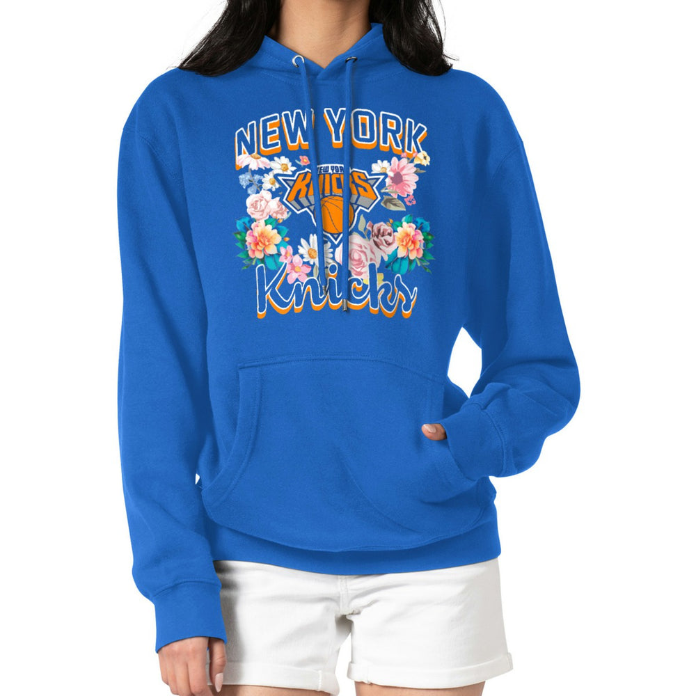 New York Knicks G-III 4Her by Carl Banks Women's Flowers Team Logo Graphic Fleece Pullover Hoodie - Blue shop