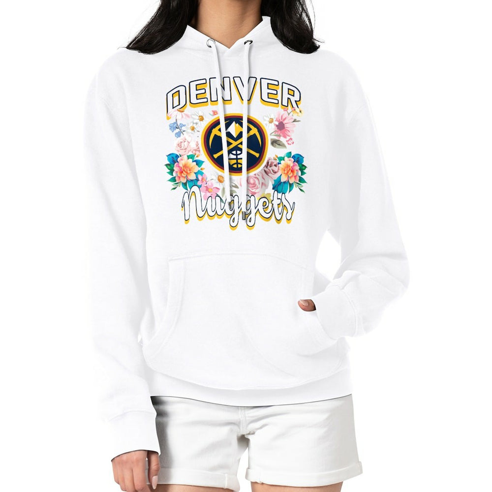 Denver Nuggets G-III 4Her by Carl Banks Women's Flowers Team Logo Graphic Fleece Pullover Hoodie sale - White online