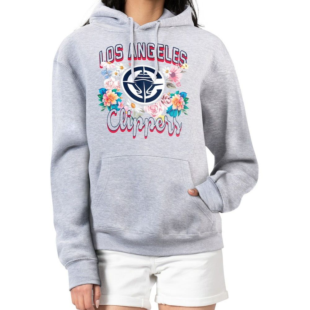 LA Clippers G-III 4Her by Carl Banks Women's Flowers Team Logo Graphic Fleece Pullover Hoodie - Heather Gray shop