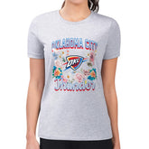 Oklahoma City Thunder G-III 4Her by Carl Banks Women's Super-Slim Fit Lightweight Flowers Team Logo Graphic T-Shirt - Heather Gray for sale