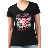 Atlanta Hawks G-III 4Her by Carl Banks Women's Super-Slim Fit Lightweight Flowers Team Logo Graphic V-Neck T-Shirt - Black discount