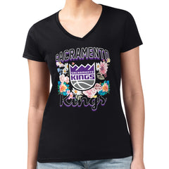 Sacramento Kings G-III 4Her by Carl Banks Women's Super-Slim Fit Lightweight Flowers Team Logo Graphic V-Neck T-Shirt - Black online