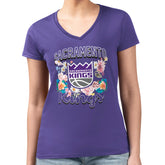 Sacramento Kings G-III 4Her by Carl Banks Women's Super-Slim Fit Lightweight Flowers Team Logo Graphic V-Neck T-Shirt - Purple for sale