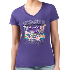 Sacramento Kings G-III 4Her by Carl Banks Women's Super-Slim Fit Lightweight Flowers Team Logo Graphic V-Neck T-Shirt - Purple for sale