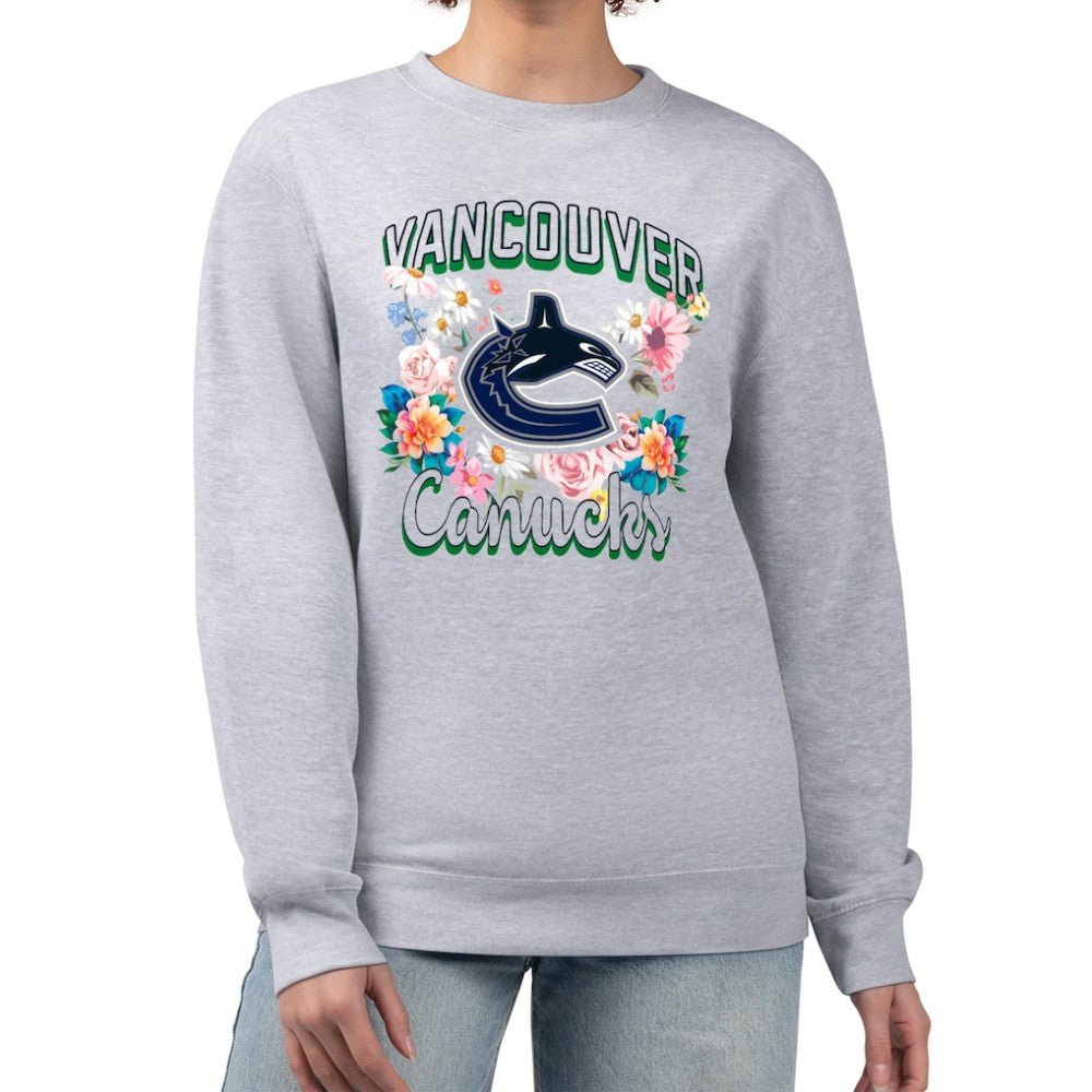 Vancouver Canucks G-III 4Her by Carl Banks Women's Flower Logo Pullover Sweatshirt Heather Gray