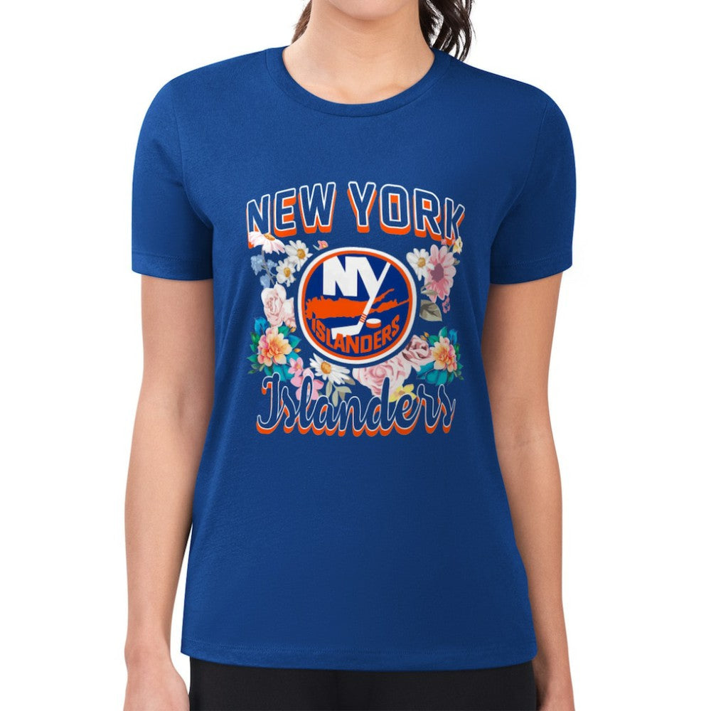 New York Islanders G-III 4Her by Carl Banks Women's Super-Slim Fit Lightweight Flower Logo T-Shirt Royal