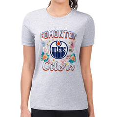 Edmonton Oilers G-III 4Her by Carl Banks Women's Super-Slim Fit Lightweight Flower Logo T-Shirt Heather Gray