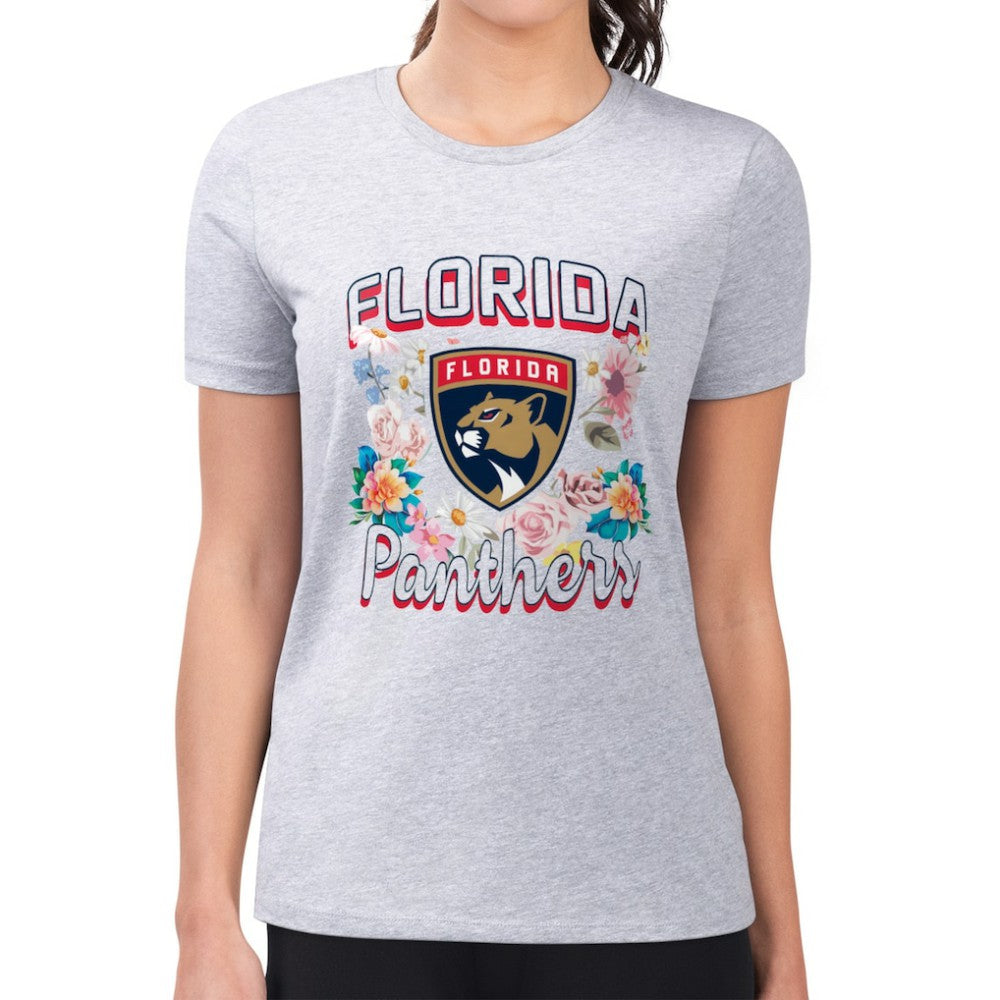 Florida Panthers G-III 4Her by Carl Banks Women's Super-Slim Fit Lightweight Flower Logo T-Shirt Heather Gray