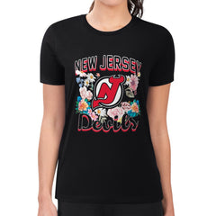New Jersey Devils G-III 4Her by Carl Banks Women's Super-Slim Fit Lightweight Flower Logo T-Shirt Black