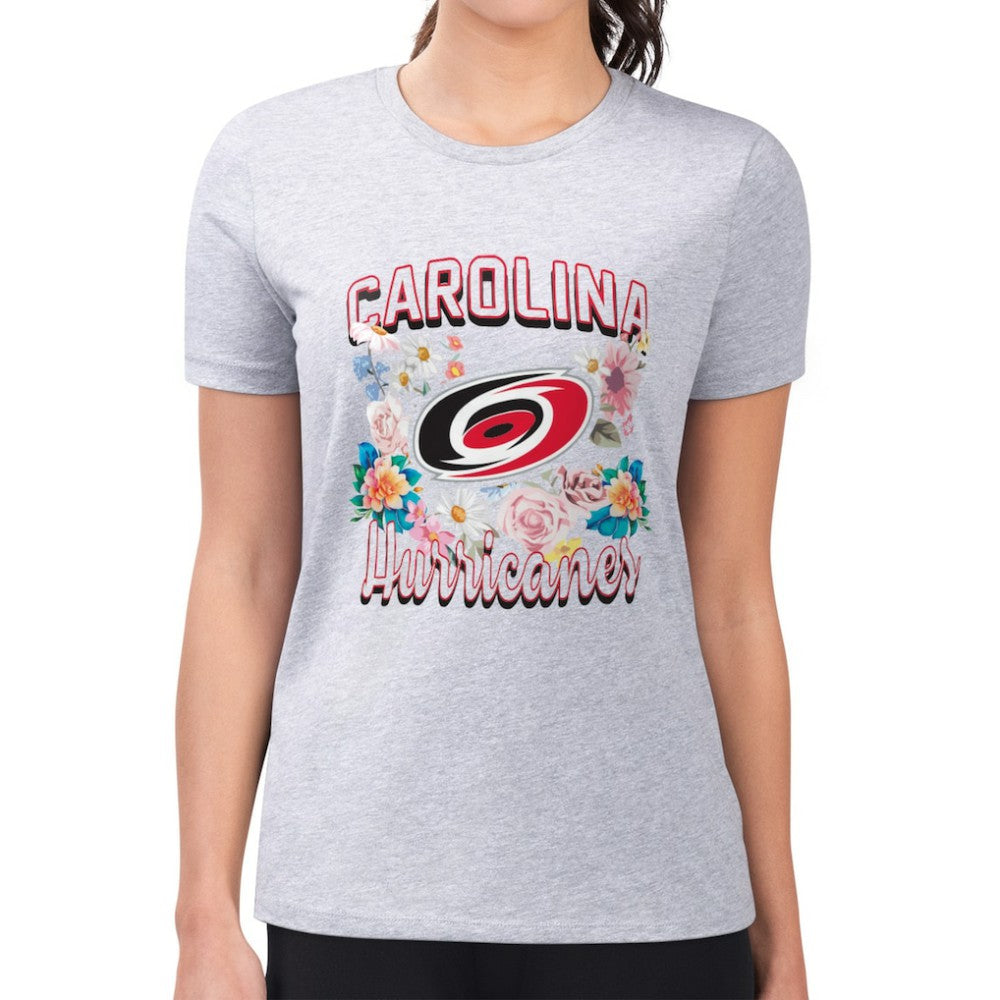 Carolina Hurricanes G-III 4Her by Carl Banks Women's Super-Slim Fit Lightweight Flower Logo T-Shirt Heather Gray