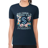 Seattle Kraken G-III 4Her by Carl Banks Women's Super-Slim Fit Lightweight Flower Logo T-Shirt Navy