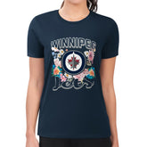 Winnipeg Jets G-III 4Her by Carl Banks Women's Super-Slim Fit Lightweight Flower Logo T-Shirt Navy