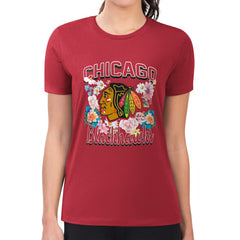 Chicago Blackhawks G-III 4Her by Carl Banks Women's Super-Slim Fit Lightweight Flower Logo T-Shirt Red
