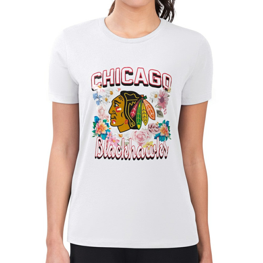 Chicago Blackhawks G-III 4Her by Carl Banks Women's Super-Slim Fit Lightweight Flower Logo T-Shirt White