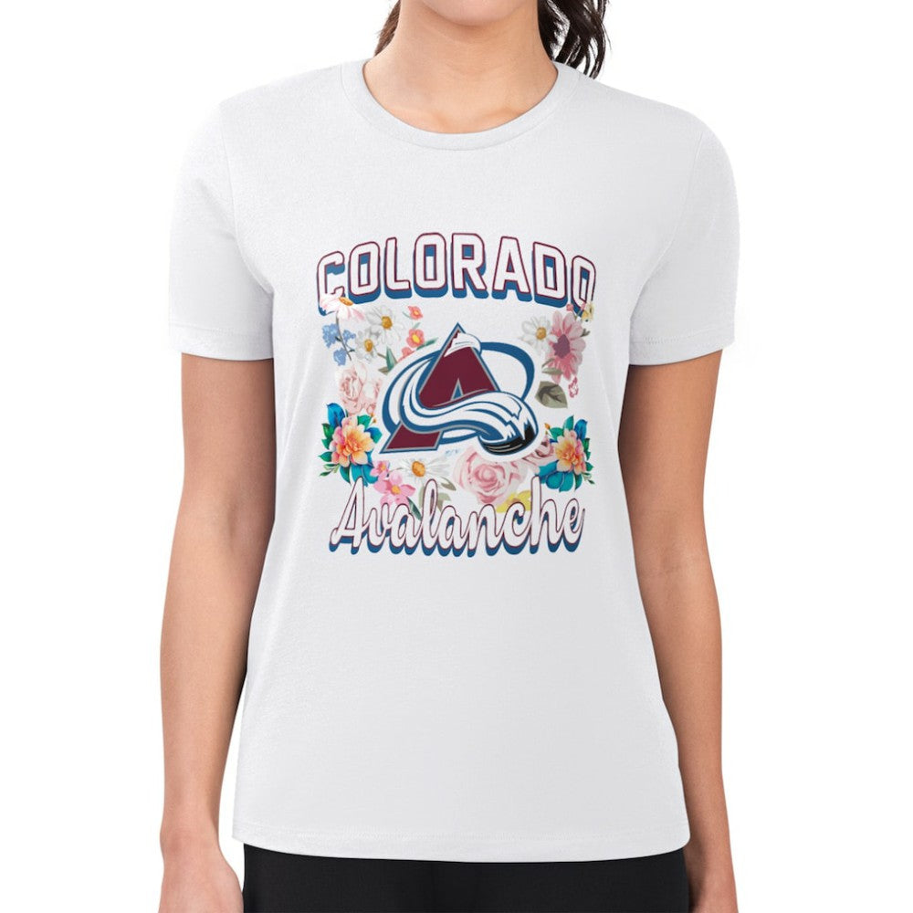 Colorado Avalanche G-III 4Her by Carl Banks Women's Super-Slim Fit Lightweight Flower Logo T-Shirt White