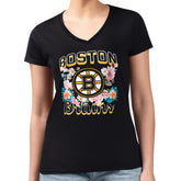 Boston Bruins G-III 4Her by Carl Banks Women's Super-Slim Fit Lightweight Flower Logo V-Neck T-Shirt Black