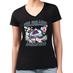 Colorado Avalanche G-III 4Her by Carl Banks Women's Super-Slim Fit Lightweight Flower Logo V-Neck T-Shirt Black