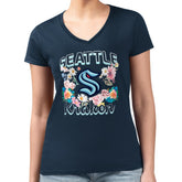 Seattle Kraken G-III 4Her by Carl Banks Women's Super-Slim Fit Lightweight Flower Logo V-Neck T-Shirt Navy